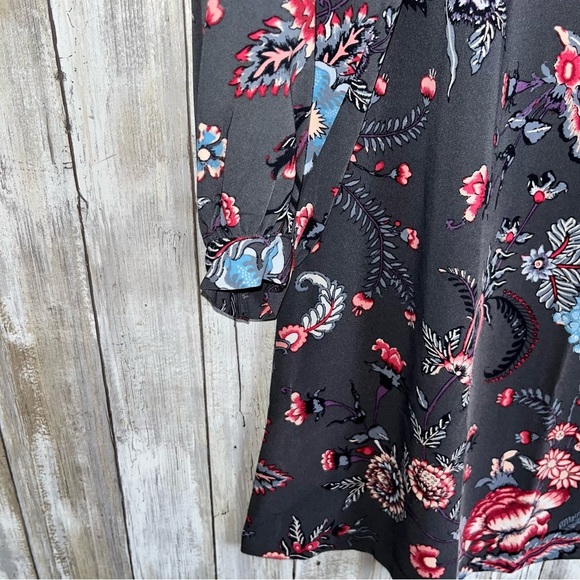 Loft Grey Floral Petite 3/4 Sleeve Pink Blue Mini Dress 6P - Picture 3 of 6